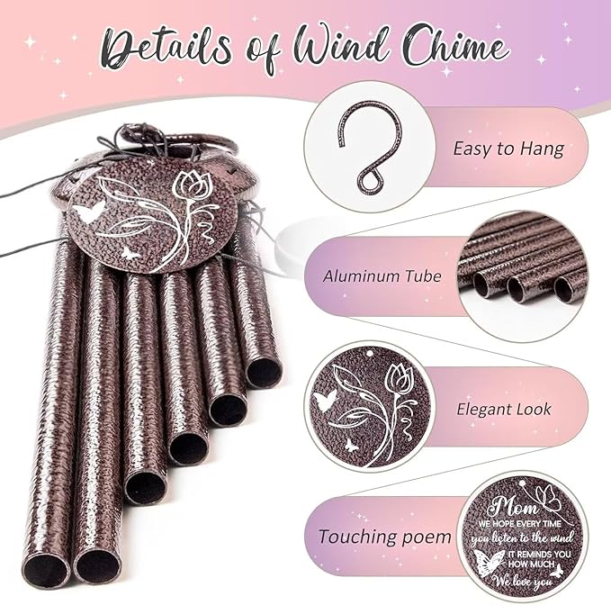 Gifts for Mom, 25''Wind Chimes, Mother Birthday Gifts for mom from Daughter Son, Mothers Day, Thanksgiving, Christmas Day Gift Ideas for Love Rreminder-Ruum Studio Home