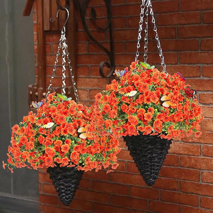 ‌20 Bundles Artificial Flowers for Outdoors‌ with 6 Faux Butterflies, UV Resistant ‌Fake Flowers‌ with Eucalyptus Leaves, ‌Artificial Plants Outdoor‌ for Patio Garden Porch Home Decor (Orange)-Ruum Studio Home