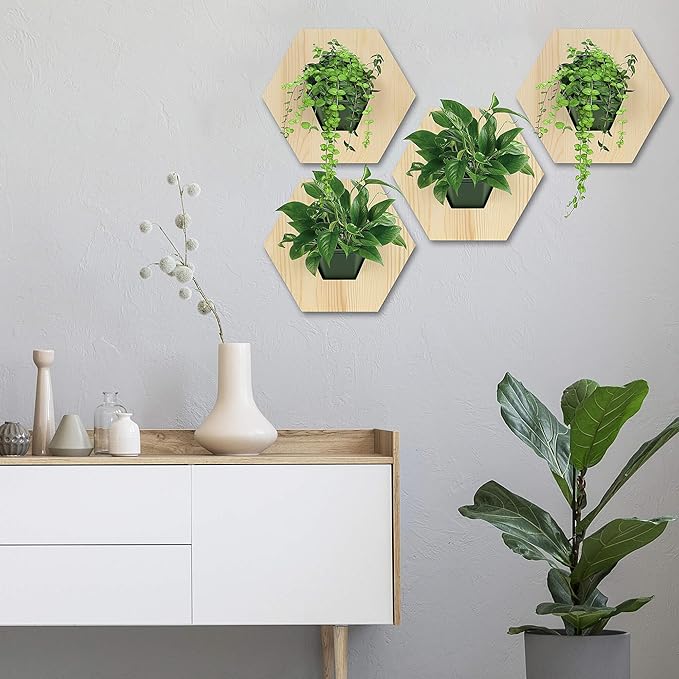 Hexagonal Wooden Wall Planter, Self Watering Living Vertical Planters Indoor, Wooden Frame Planter Wall Decoration Home Office 2pc-Ruum Studio Home