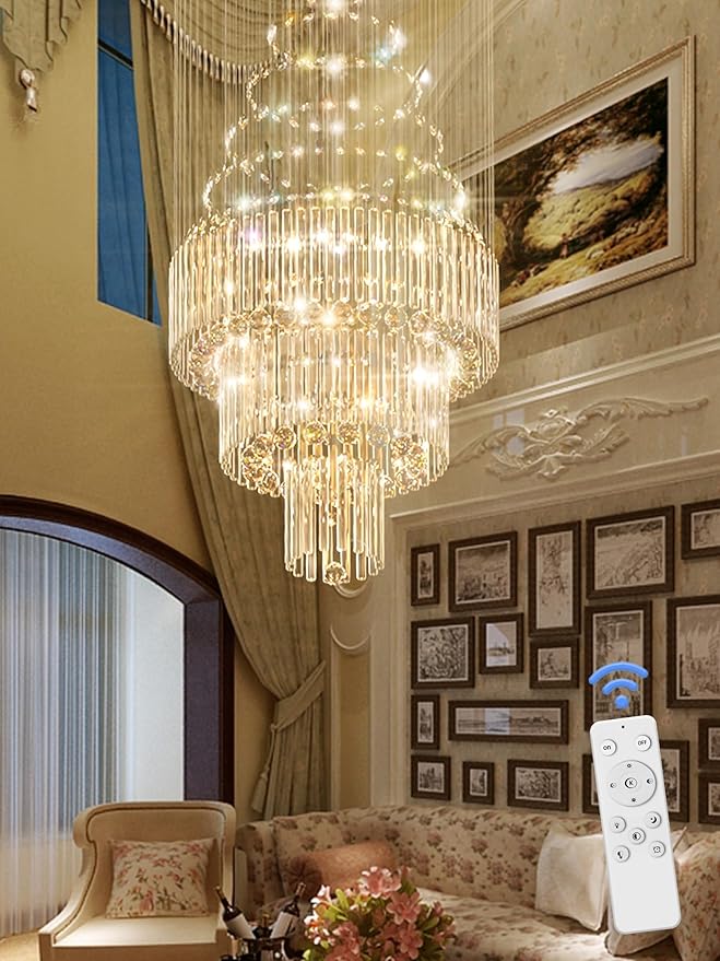 D24''XH86'' Large Chandeliers Modern Pendant Chandelier Lighting Raindrop Crystal Chandelier Flush Mount Ceiling Light for Entryway Staircase Hotel Lobby-Ruum Studio Home