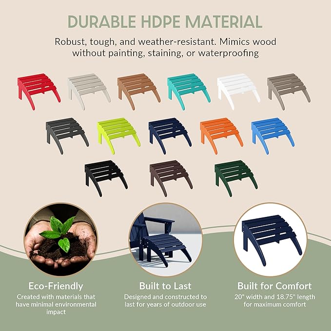 WestinTrends Outdoor Ottoman, Patio Adirondack Ottoman Foot Rest, All Weather Poly Lumber Folding Foot Stool for Adirondack Chair, Widely Used for Outside Porch Pool Lawn Backyard, Navy Blue-Ruum Studio Home