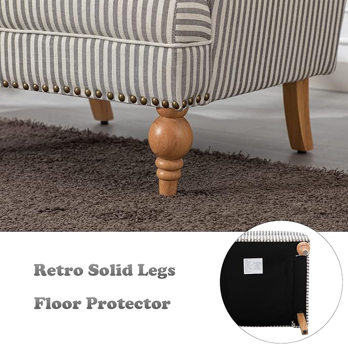 chairus Linen Accent Chair for Living Room Set of 2 Upholstered Mid Century Modern Single Sofa Chair with Solid Wood Legs Comfy Reading Armchair for Bedroom/Office Room/Recption/Lounge, Black Stripe-Ruum Studio Home