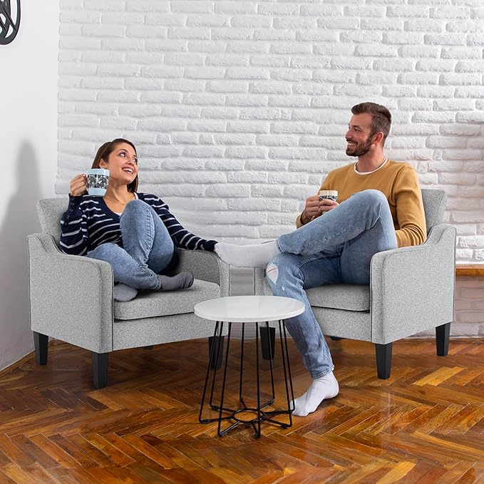 VINGLI Accent Chairs Set of 2 Gray Living Room Chairs Reading Chair for Bedroom Scooped Arm Chair Mid Century Modern Accent Chair Upholstered Comfy Chair for Apartment, Waiting Room-Ruum Studio Home