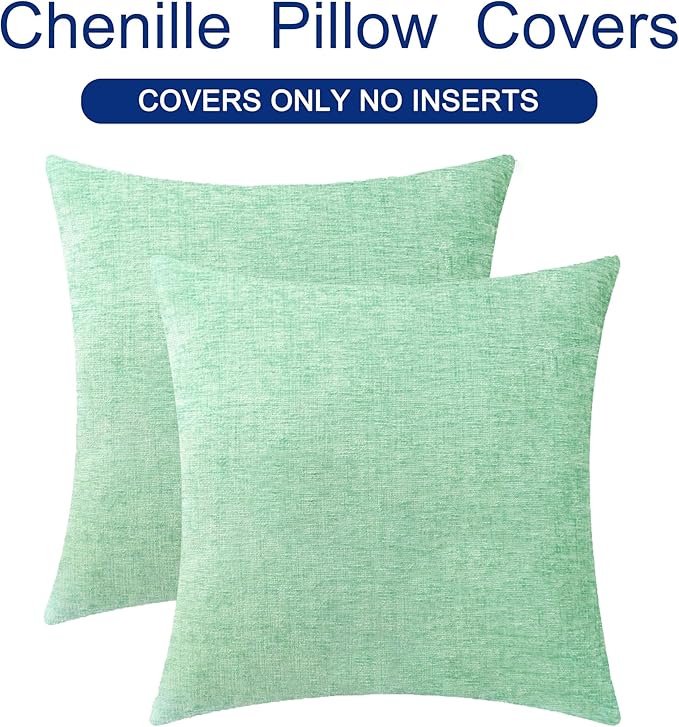 CaliTime Throw Pillow Covers Decorative 26 X 26 Inches Pack of 2 Cozy Chenille Cushion Cases for Couch Sofa Bed Living Room Home Grey Green-Ruum Studio Home