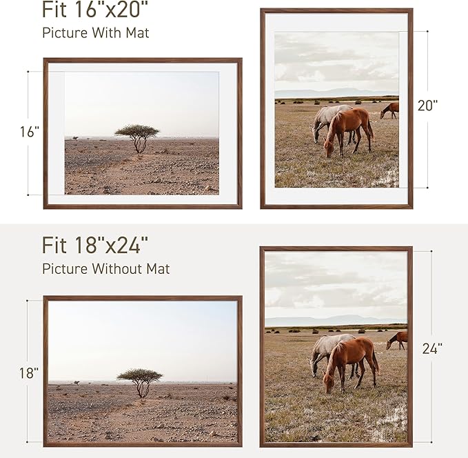 18x24 Poster Frame Set of 4 Natural Solid Walnut Photo Frames with 16x20 Removable Mat Wall Hanging Large Handcrafted Frame with HD Plexiglass Wall and Tabletop Display Large Picture Frame-Ruum Studio Home