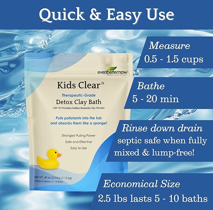 Kids Clear Detox Clay Bath, 100% Pure Sodium Bentonite - Cleansing and Purifying, by -Evenbetternow LLC – 2.5 lb (40 oz) Standard Size-Ruum Studio Home