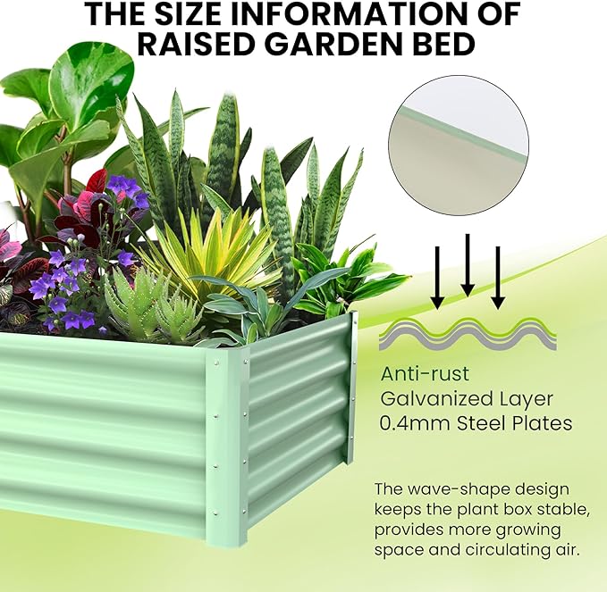 Galvanized Raised Garden Bed Outdoor, 2 Pcs 6x3x1FT Outdoor Large Planter Raised Beds Open Base with Safety Edge and Glove for Vegetables Flowers Ground Planter, Green-Ruum Studio Home