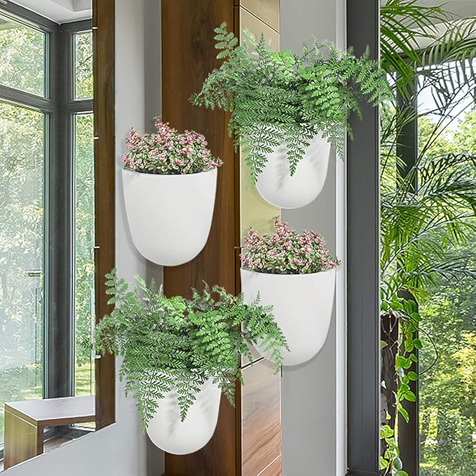 Sungmor Wall Hanging Corner Planters, 4PC White Wall Mounted Flower Pots, Self Watering Wall Planter for Indoor Plants, Right Angle Corner Hanging Pot, Great for Balcony Home Office Bar Corner Decór-Ruum Studio Home