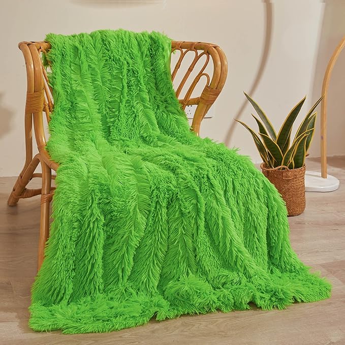 XeGe Luxury Faux Fur Blanket, Lime Green Soft Big Fluffy Throw, Shaggy Plush Decorative Couch Blanket, Cute Furry Fuzzy Bed Throw for Bedroom Living Room, Lime Green, 60x90-Ruum Studio Home
