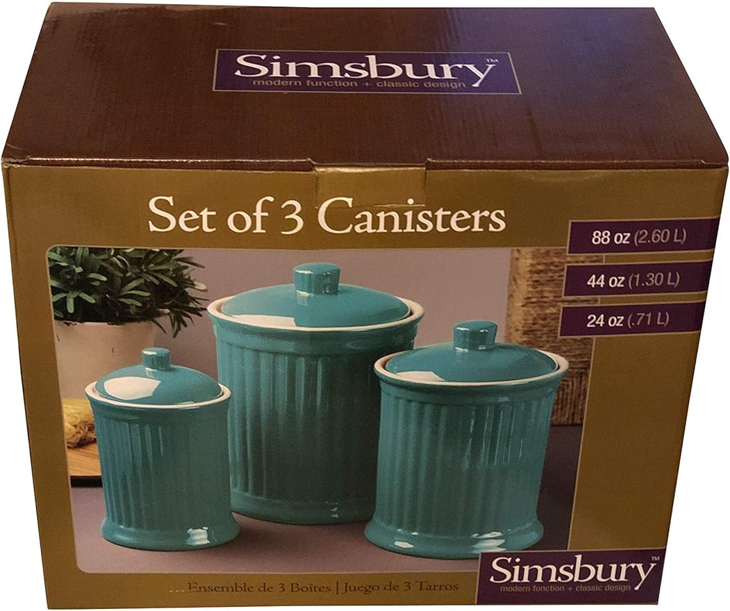 Omniware Simsbury 3-Piece Canister Set - Stoneware Kitchen Storage with Silicone-Sealed Lids, Lead-Free Glaze & Dishwasher Safe - Rustic Farmhouse-Style Flour & Sugar Containers (Black)-Ruum Studio Home