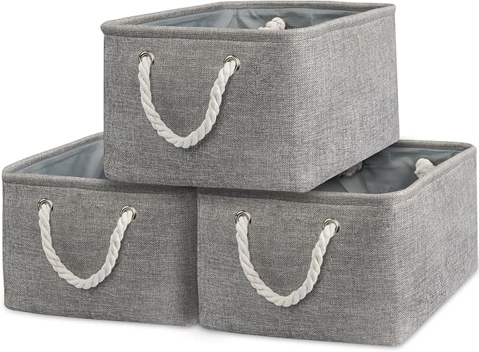 TcaFmac Storage Bins for Organization - Large 3 Pack Canvas Storage Basket for Shelves with Handles, Collapsible Baskets for Organizing for Closet Dog Laundry (Grey 16x12x8 inch)-Ruum Studio Home