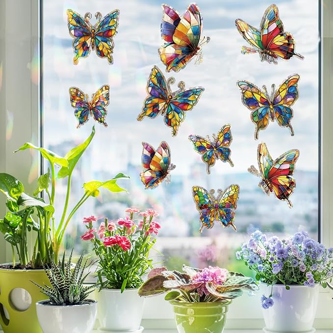 20pcs Window Decals for Bird Strikes, Anti Collision Window Clings, Rainbow Reflection Window Sticker, Butterfly Style Sun Catcher Stickers for Glass Windows-Ruum Studio Home