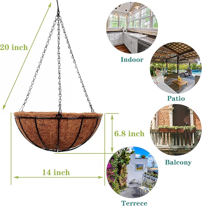 Hanging Planters Basket Outdoor Indoor(14 inch 4 Pack)-Coconut Coir Hanging Baskets for Plants Outdoor,Metal Wire Baskets with Coco Liner Window Box Planters, hanging Flower Pots For Railings…-Ruum Studio Home