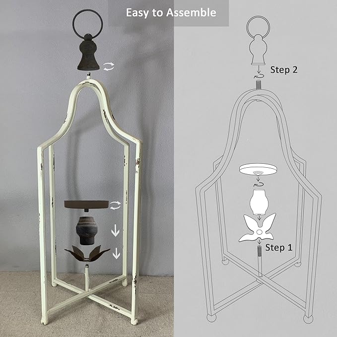 Large Tall Shabby Chic Lanterns Decorative Indoor Outdoor, Outside Gifts Front Porch Patio Vintage Metal Candle Holders, Fireplace Table Floor Farmhouse Rustic Decor Set of 2-Ruum Studio Home
