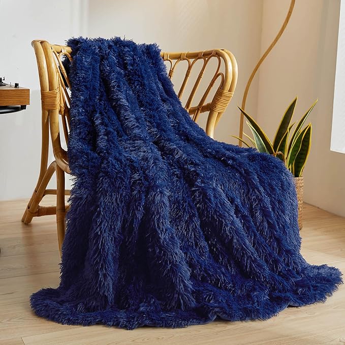 XeGe Luxury Faux Fur Throw Blanket, Blue Soft 50x60 Fluffy Blanket Throw, Shaggy Plush Decorative Couch Blanket, Cute Furry Bed Throw Holidy Fuzzy Lap Blanket for Kids Women Men Teen Girls Royal Blue-Ruum Studio Home