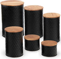 6 Canister Set for the Kitchen Countertop – Metal Food Storage Canisters with Airtight Lids for Flour, Tea, Crafts, Coffee, & Sugar – Container Set with Modern Wood Lids, Black-Ruum Studio Home
