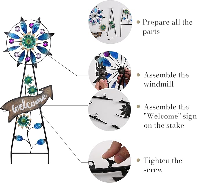 TERESA'S COLLECTIONS Peacock Garden Solar Stake, Wind Spinner Yard Art Sign for Outdoor Decor, Metal Purple Floral Windmill Decorative Garden Stake for Lawn Ornaments, Gifts for Mom, 37''-Ruum Studio Home
