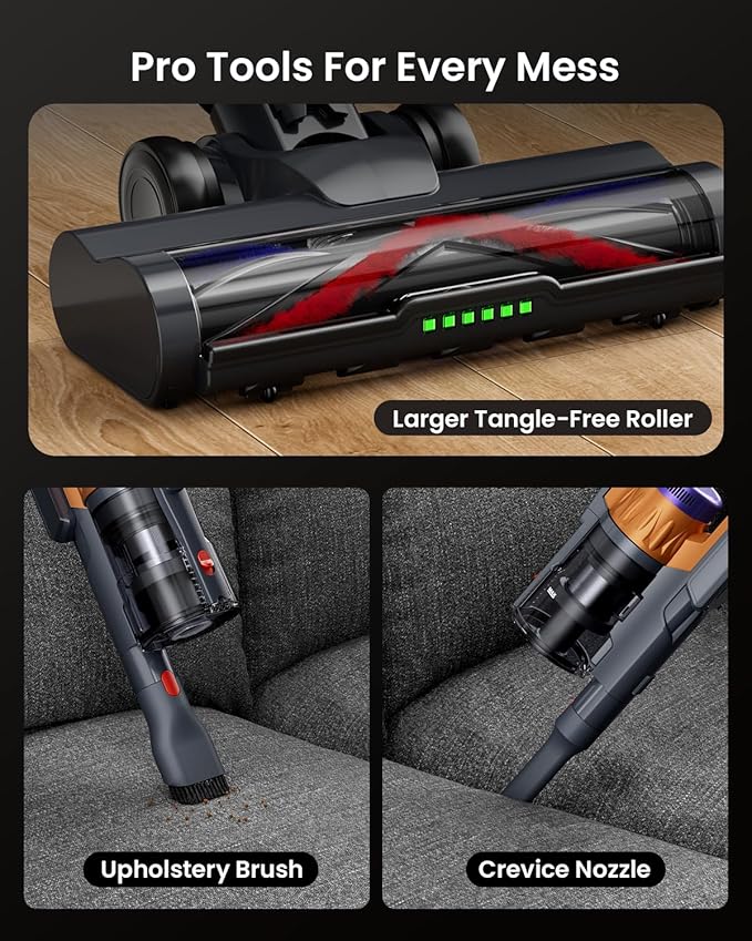 Cordless Vacuum Cleaner for Home, Upgraded 60Kpa Powerful Suction Pet Hair Vacuum with 70min Runtime, Green LED Light for Hardwood Floors & Carpet, Self-Standing Rechargeable Stick Vacuum-Ruum Studio Home