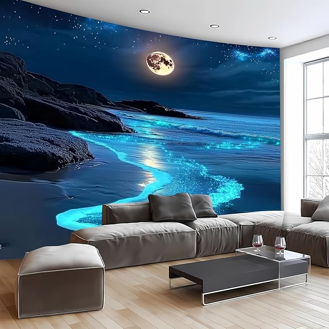 Nature Tapestry Forest Tree Sea Cave Wall Hanging, Stream Through Rainforest Landscape Wall Art Tapestry for Bedroom Living room (Blue Tears, 90"×70", Unframed)-Ruum Studio Home