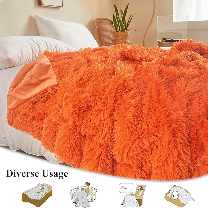 XeGe Luxury Faux Fur Bed Blanket, Orange Soft 60x90 Fluffy Throw, Shaggy Plush Decorative Blanket, Cute Furry Fuzzy Bed Throw for Bedroom Living Room Sofa, Orange, 60x90-Ruum Studio Home