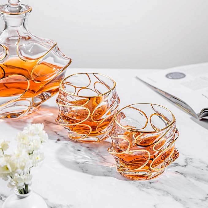 EdensDECOR Whiskey Glasses Gift Set (24k Gold Plated) Luxury Gift For Men, Bourbon, Scotch, Dad, Husbands-Ruum Studio Home