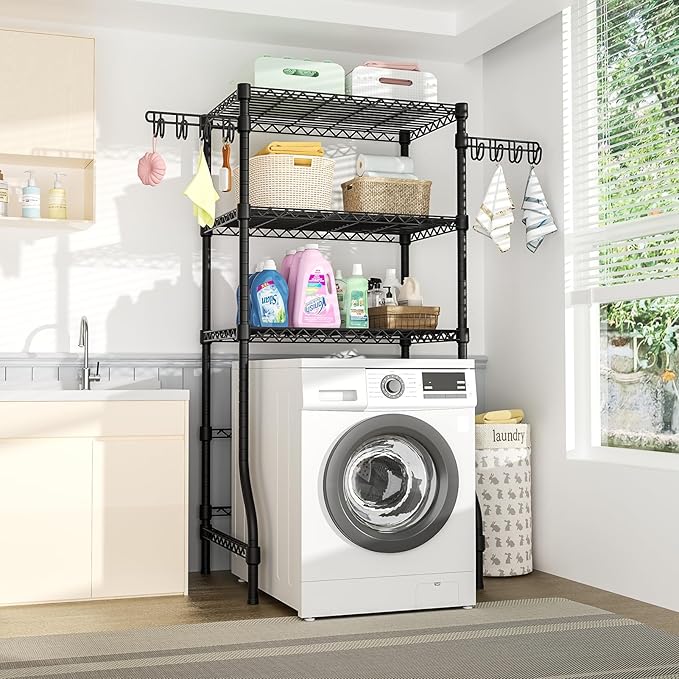 Ulif U8 Laundry Room Storage Organizer, Over The Washer and Dryer Storage Shelves for Laundry Organization, 35" W x 17.3" D x 76.2" H, Suit Washing Machine Width Within 32.6", Hold 304 lb, Black-Ruum Studio Home