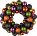 JORNOY 13inch Small Halloween Ball Wreath with Ghost&Pumpkin Accents - Seasonal Orange/Black Wall Hanging, Front Door, Mantel, Porch Decor for Home-Ruum Studio Home