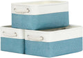 Bidtakay Small Storage Baskets for Shelves 3 Pack Fabric Storage Bins for Organizing Linen Collapsible Organizer for Closet-White&Teal-Ruum Studio Home
