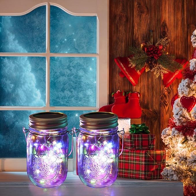 Solar Mason Jar Lights [Upgraded], 12 Pack 30 LED Firefly Fairy String Lights, Waterproof Outdoor Solar Mason Jar Lid Lights with Hangers(NO JARS) for Patio Garden Yard Wedding Decoration - Multicolor-Ruum Studio Home