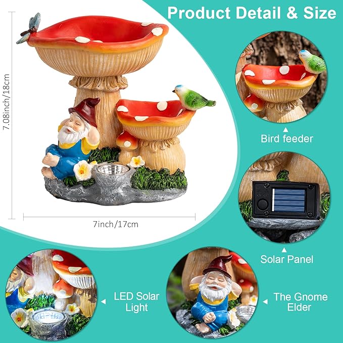 Solar Gnome Statues Figurine Lights - Garden Lighting Outdoor Decorations, Gnome Sleeping Under Mushroom, Yard Art Lawn Ornaments for Porch Patio Balcony - Gnome Gifts for Women Mom-Ruum Studio Home