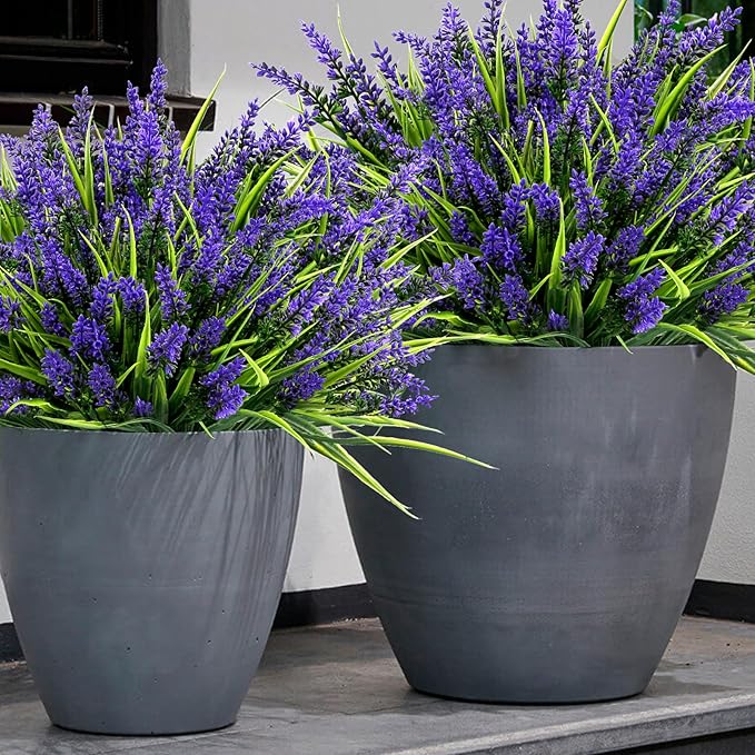 Geegoods 24 Bundles Artificial Plants Flowers Outdoor – Faux Lavender Flowers with Monkey Grass UV Resistant Plastic Faux Plants for Garden Porch Window Patio Hanging Planter Home Decor-Ruum Studio Home