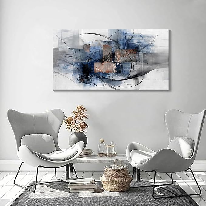 Mofutinpo Black and Blue Abstract Wall Art: Large, Modern Canvas Wall Art for Living Room, Bedroom, Office Decorations - Blue, Grey, Black and White Wall Decor Paintings & Pictures 20×40-Ruum Studio Home