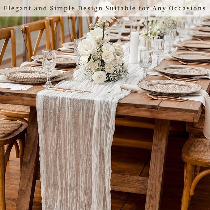 10FT 20 Pack White Cheesecloth Table Runner 20 x 120 Inch Long Rustic Gauze Cheese Cloth Table Runner for Wedding Bridal Baby Shower Table Decorations Boho Fabric Sheer Birthday Party Table Decor-Ruum Studio Home