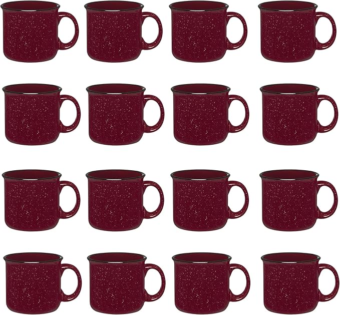 Set of 16 Ceramic Campfire Mugs – 15 Oz, Maroon – Coffee & Tea Cups for Home, Work, Travel, Camping – Customizable, Great for DIY, Events, Companies-Ruum Studio Home
