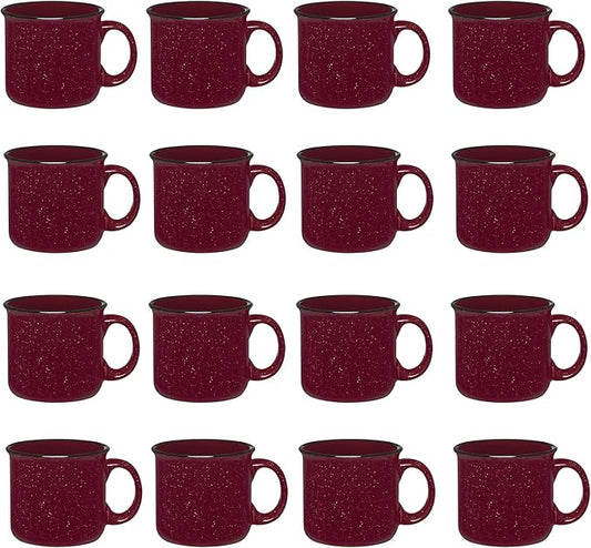 Set of 16 Ceramic Campfire Mugs – 15 Oz, Maroon – Coffee & Tea Cups for Home, Work, Travel, Camping – Customizable, Great for DIY, Events, Companies-Ruum Studio Home