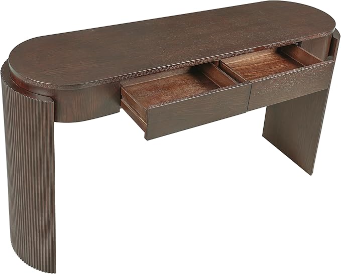 55" Sofa Table with Oval Top and 2 Drawers, Entryway Console Table with Fluted Design for Hallway,Foyer,Entry and Living Room (Fully Assembled-Espresso)-Ruum Studio Home