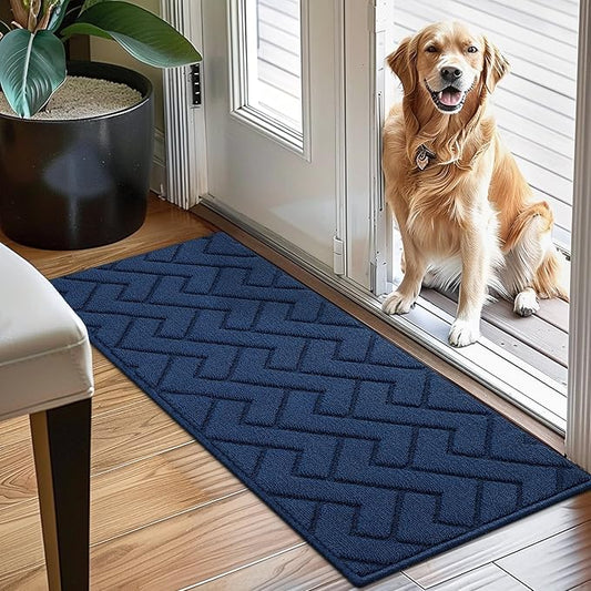 hicorfe Indoor Doormat,Front Back Door Mat Rubber Backing Non Slip Door Mats 20"x48" Absorbent Resist Dirt Entrance Doormat Inside Floor Mats for Entryway Washable Low-Profile(Navy Blue)-Ruum Studio Home
