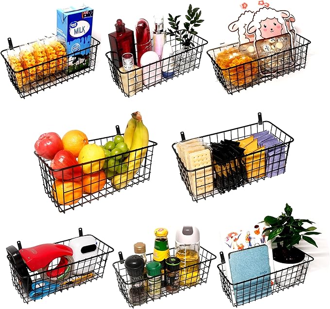 Joben Oligey 3 Set Hanging Wire Baskets ,Wall Mount Fruit Basket,No Drilling,Adhesive Small Metal Basket,Farmhouse Food Storage Mesh Bin Kitchen Pantry Laundry Bathroom Closet Garage RV ,Black-Ruum Studio Home