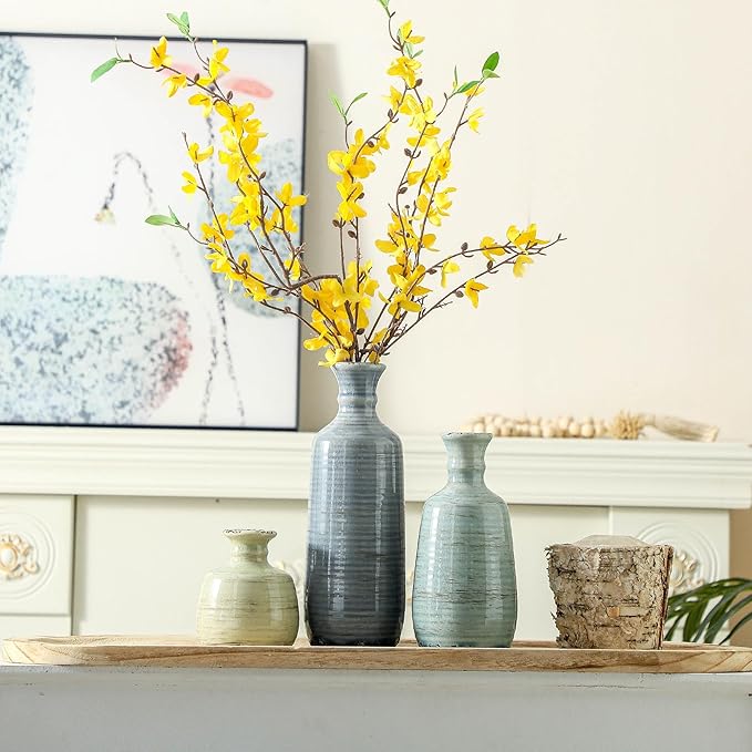 Ceramic Vase Set of 3, Rustic Neutral Vases Home Decor Farmhouse Decorative Flower Vase Modern Boho Pampass Vases for Table Mantel Entryway Shelf Living Room Kitchen Bathroom - Multicolor-Ruum Studio Home