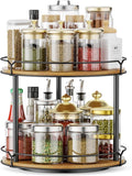 12.4" Lazy Susan Organizer 2 Tier - Rotating Spice Rack, Wooden Spinning Spice Holder for Inside Cabinet, Pantry, Kitchen, Countertop, Bathroom and Vanity, Versatile Storage-Ruum Studio Home