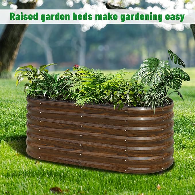 SnugNiture Galvanized Steel Raised Garden Bed, 4x2x2 ft, Outdoor Oval Deep Root Planter Box for Growing Vegetables, Flowers and Fruits-Ruum Studio Home