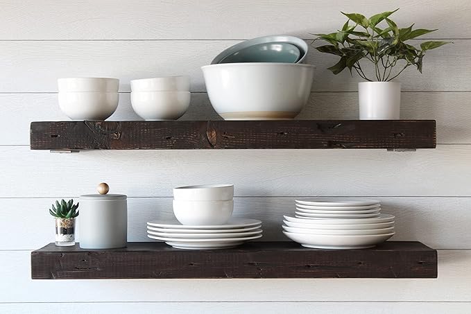 Urban Legacy Reclaimed Barn Joist Deep Floating Shelves | Deep Shelves with Low Profile Shelf Bracket with High Weight Capacity, Set of 2 (48" x 11" x 2.5", Rustic Brown)-Ruum Studio Home