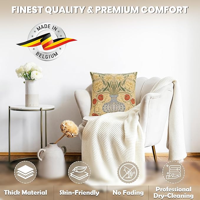 Charlotte Home Furnishings Throw Pillow Covers, Decorative Boho Pillow Covers for Couch, Living Room, Yellow Rose Square Cushion Cases 18x18 in, European Cotton Jacquard Woven for Cozy Bedroom Decor-Ruum Studio Home