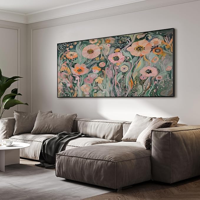 SIGNWIN 24"x46" Extra Large Framed Wall Art Whimsical Garden Bloom, Colorful Abstract Floral for Home Living Room Bedroom Decor (Frame Assembly Required)-Ruum Studio Home