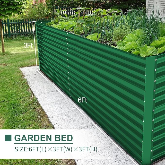 Land Guard 6x3x3ft Rectangular Galvanized Raised Garden Beds, Large-Capacity Metal Planter Box Outdoor, Durable Deep Raised Garden Bed 3ft Tall, Raised Beds for Gardening Vegetables, Forest Green-Ruum Studio Home
