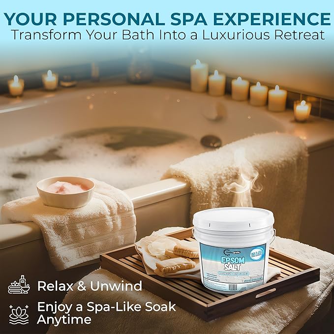 Epsom Salt Bath Soak 15 lb Bucket – Unscented, Pure Epsom Salt Bulk Crystals, Magnesium Sulfate for Full Body or Foot Soaks, Resealable Container with Scoop for Home Bath Use-Ruum Studio Home