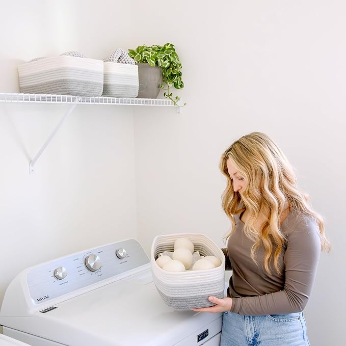 NaturalCozy 13.5”x8.5”x5.5” Rectangle Storage Baskets for Shelves 3 Pack | Cotton Rope Woven Small Baskets for Organizing | Small Storage Bins for Nursery, Bathroom, Closet, Shelf, Decorative-Ruum Studio Home