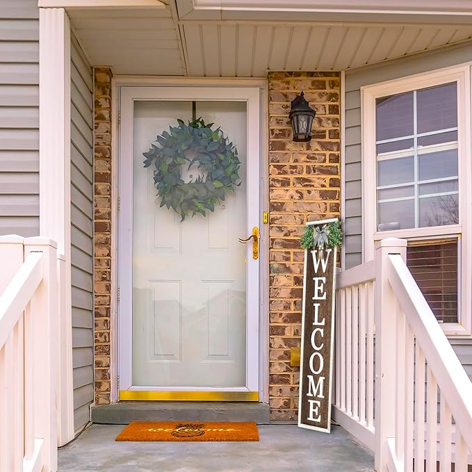 Surfapans Welcome Sign for Front porch Standing 45"X9"Large Wood Frame Outdoor Tall Welcome Signs Vertical Decor for Farmhouse Rustic Home Modern Outside Front Door Wall Decorations (White Wood)-Ruum Studio Home