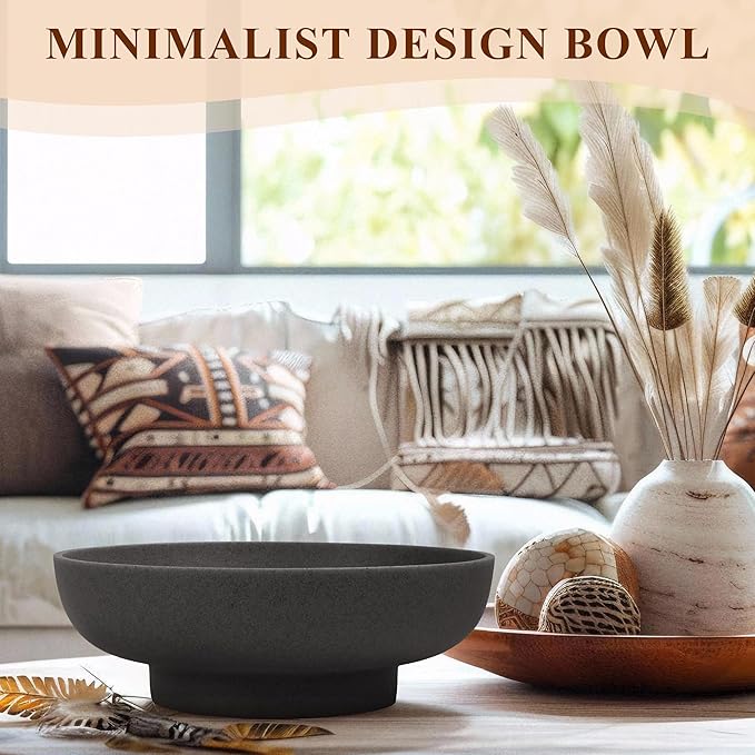 Large Decorative Resin Bowl, Modern Handicraft Bowls for Home Decor, Decorative Fruit Bowl for Kitchen Counter, Stylish Key Bowl for Entry Table, Artificial Stone Black-Ruum Studio Home