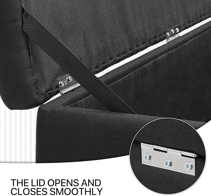 MoNiBloom 42 Inch Long Ottoman with Storage, Black Linen Foot Stool Upholstered Foam Padded Rectangular Fabric Tufted Bench Footrest for Living Room Bedroom Entry with 300 Lbs Capacity-Ruum Studio Home